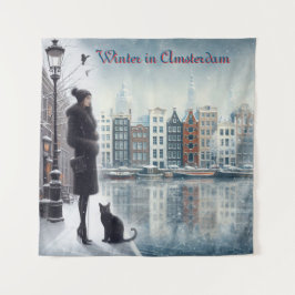 Tapiz Celebraciones de invierno en la nieve, con gatitos