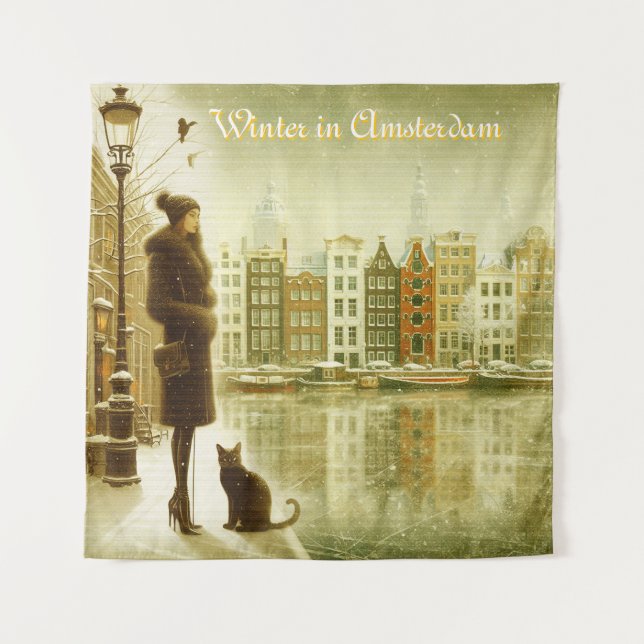 Tapiz Celebraciones de invierno en la nieve, con gatitos (Anverso)