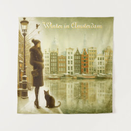 Tapiz Celebraciones de invierno en la nieve, con gatitos