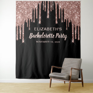Tapiz Cena de Soltera Rosa Dorado Brillo Personalizado N