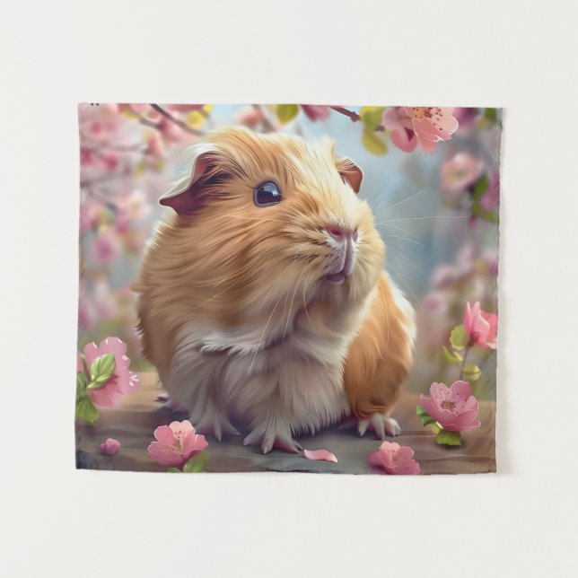 Tapiz Cerdo de Guinea en medio de flores de primavera (Anverso (horizontal))