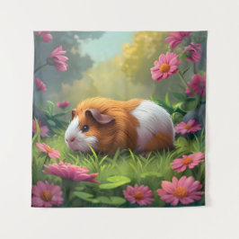 Tapiz Cerdo De Guinea Entre Las Flores Rosa