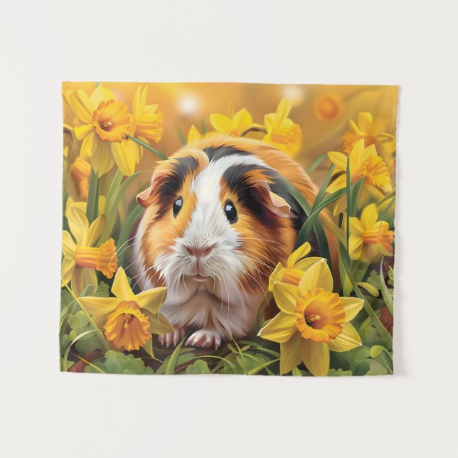 Tapiz Cerdo De Guinea Entre Los Daffodils (Anverso (horizontal))