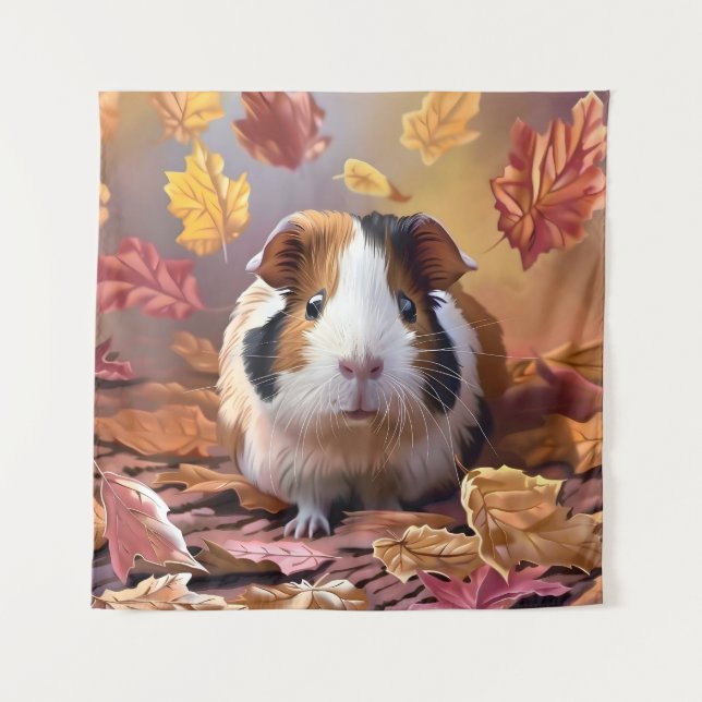 Tapiz Cerdo de Guinea y hojas de otoño en caída (Anverso)