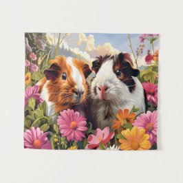 Tapiz Cerdos de Guinea entre flores silvestres