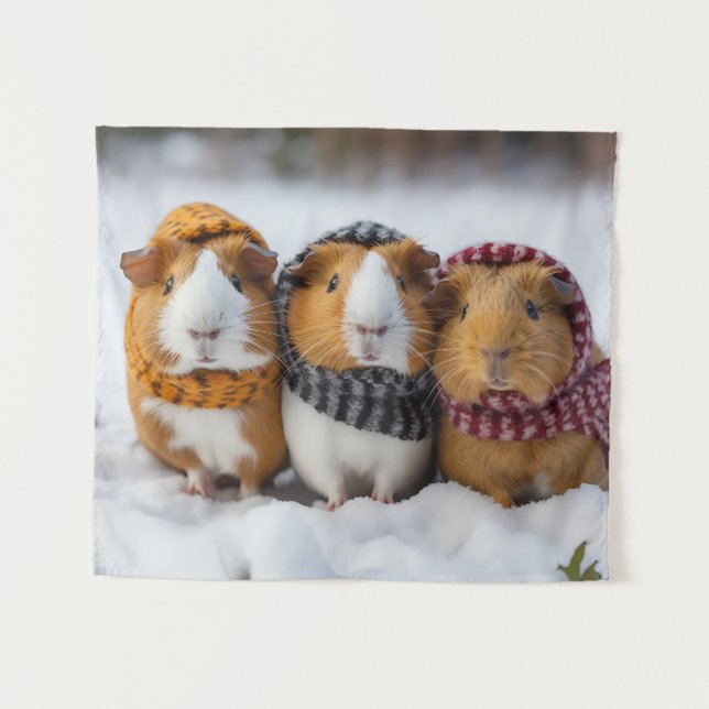 Tapiz Cerdos De Guinea navidades En La Nieve (Anverso (horizontal))