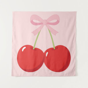 Tapiz Cerezas Rojas con Lazo Rosa Coqueta Chic de Cabaña