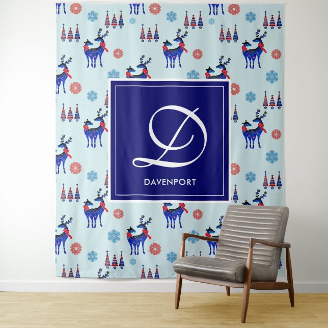 Tapiz Cerveza, árboles de Navidad y copos de nieve con m (In situ)