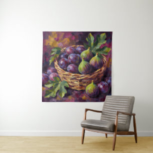 Tapiz Cesta de Higos y Ciruelas Pintura al Óleo Arte