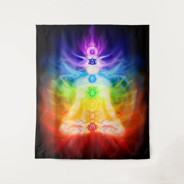 Tapiz Chakras de energía brillante del arte esotérico de (Anverso)