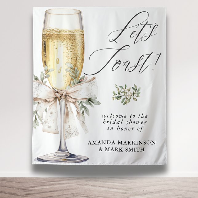 Tapiz Champagne Let's Toast Winter Neutral Bridal Shower (Subido por el creador)