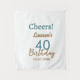Tapiz Cheers 40th birthday name date brown turquoise sim
