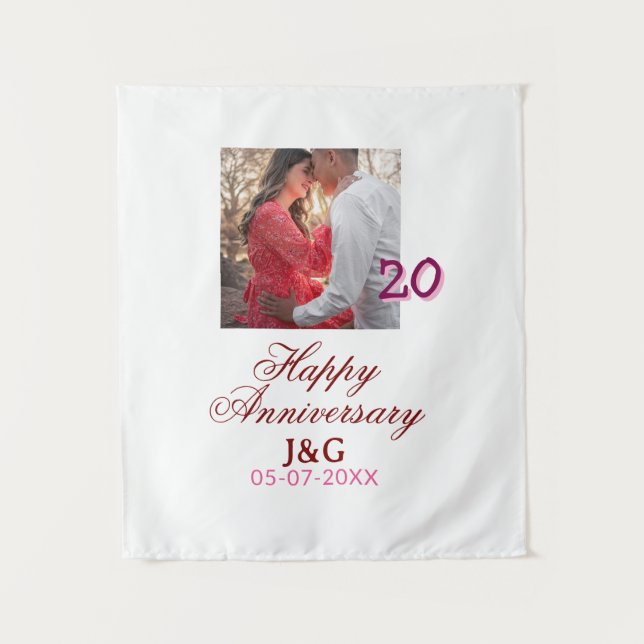 Tapiz Cheers to 20 Years happy anniversary add photo dat (Anverso)