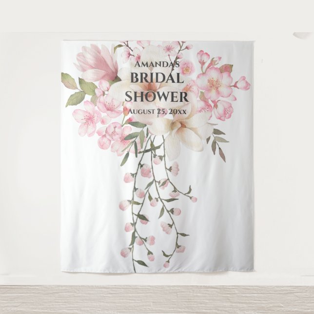Tapiz Cherry Blossom Bridal Shower Photo Booth Fondo (Anverso)