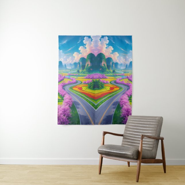 Tapiz "Cherry Blossom Journey - Dream Landscape Wall Art (In situ)