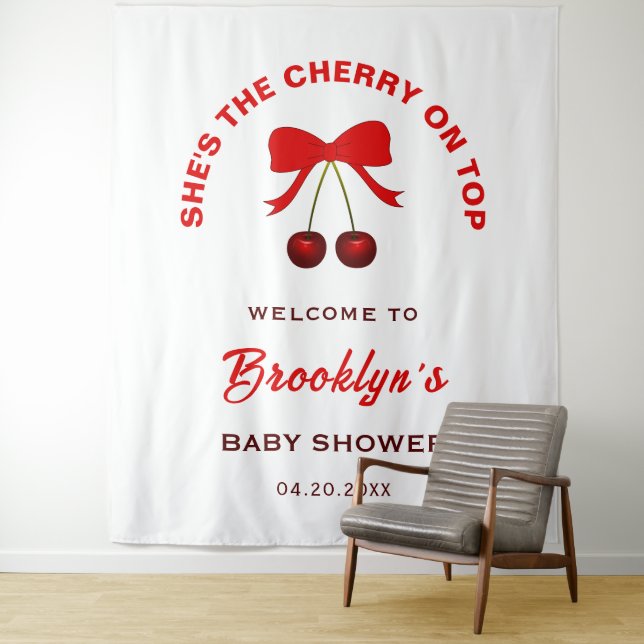 Tapiz Cherry On Top Coquette Bow Baby Shower Backups (In situ)