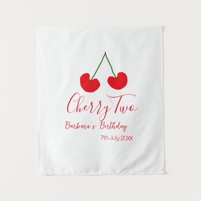Tapiz Cherry two 2nd birthday red cherry kids simple  (Anverso)