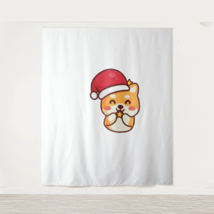 Tapiz Chiba chiba chiita sonriendo con Gorra de Navidad