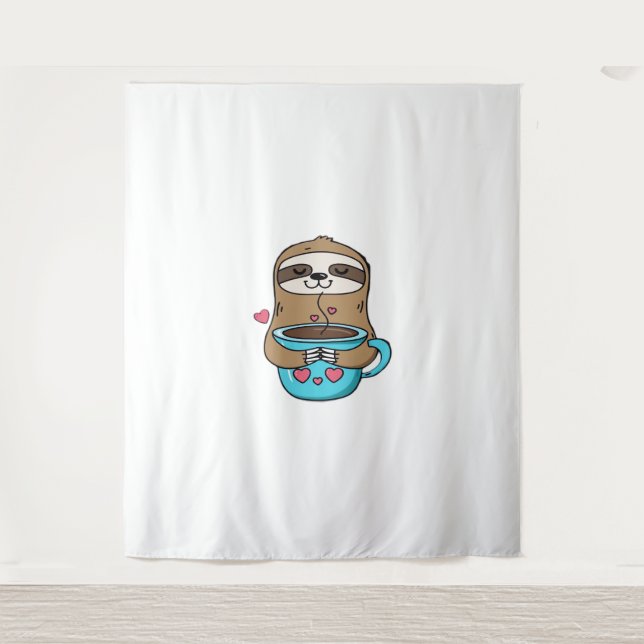 Tapiz Chibi Sloth Coffee Lover - Cute Kawaii Sloth Huggi (Anverso)
