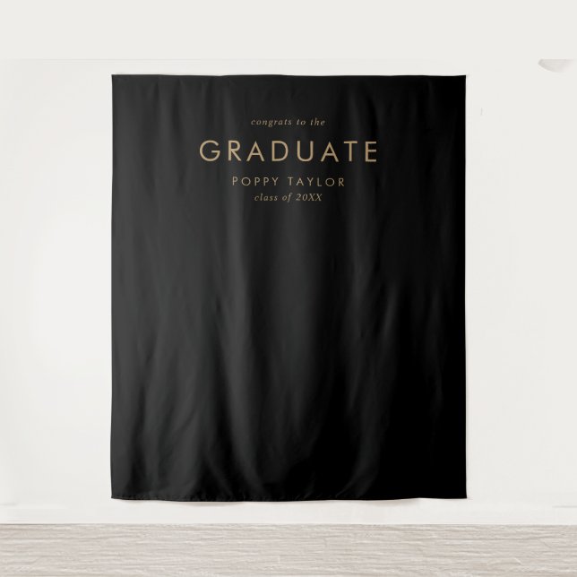 Tapiz Chic Black Gold Graduate Graduation Photo Backdrop (Anverso)