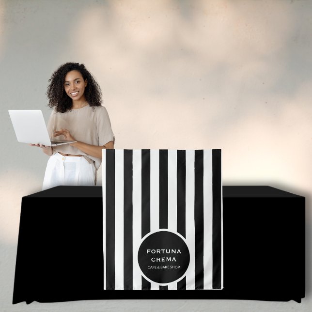 Tapiz Chic Black & White Stripes Business Name Event  (Subido por el creador)