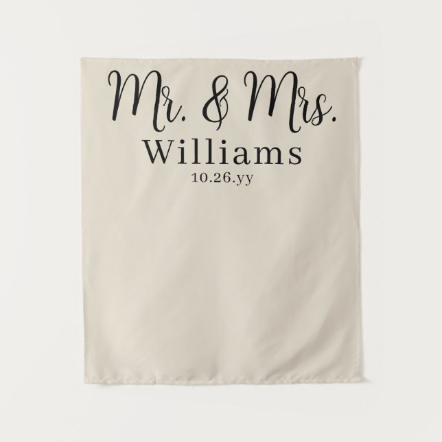 Tapiz Chic Elegant Script Mr and Mrs Wedding Reception (Anverso)