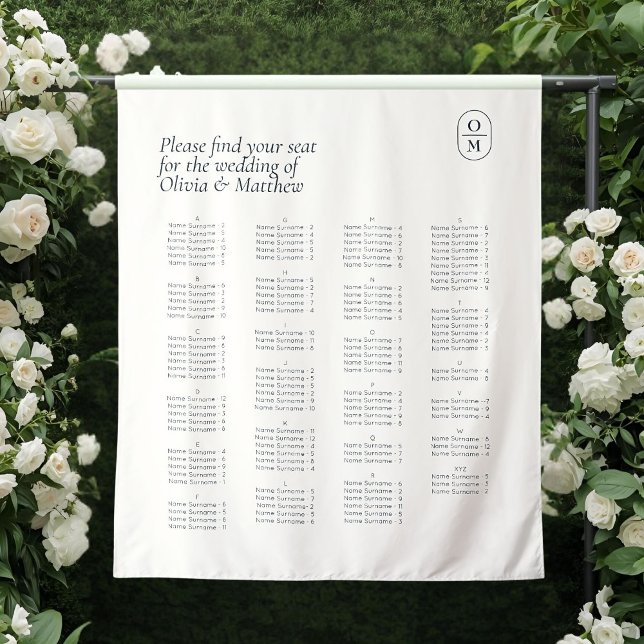 Tapiz Chic Monogram Wedding Alphabet Seating Wedding (Subido por el creador)