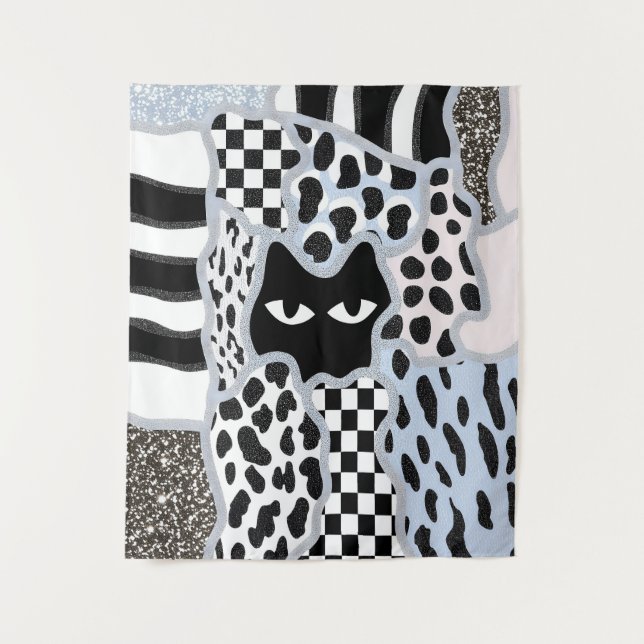 Tapiz Chic Patchwork Suspicious Black Cat Gingham & Chec (Anverso)