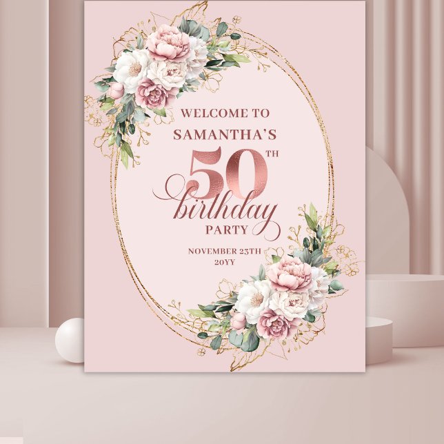 Tapiz Chic Rose Gold Greenery 50th Birthday Celebration  (Chic Rose Gold Greenery 50th Birthday Celebration Banner Decor

)
