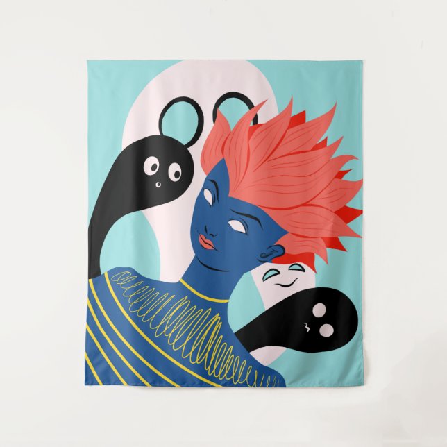 Tapiz Chica alienígena con fantasmas fantasmales amigos  (Anverso)