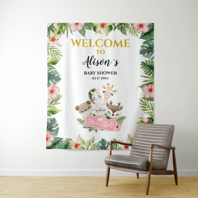 Tapiz Chica Baby Shower BACKDROP | Amigos de Safari Gold (In situ)