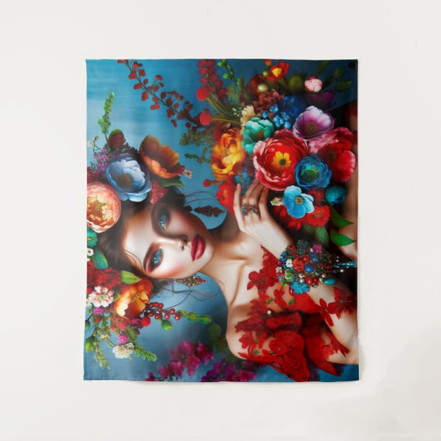 Tapiz Chica con flores (Anverso)