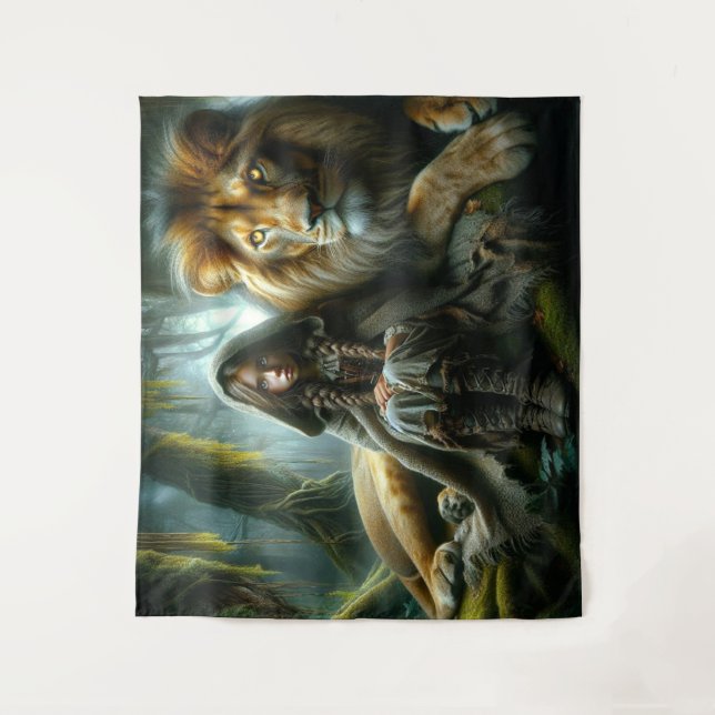 Tapiz Chica con león (Anverso)