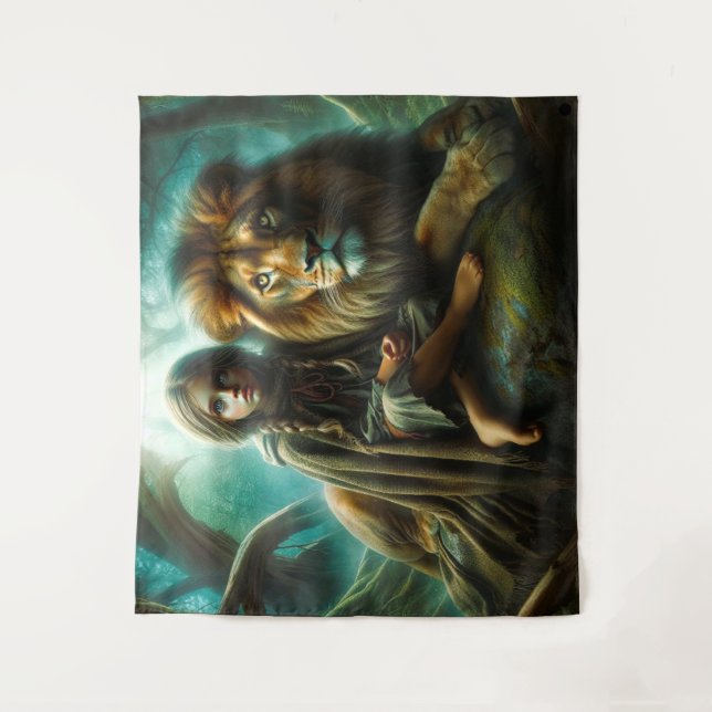 Tapiz Chica con león (Anverso)