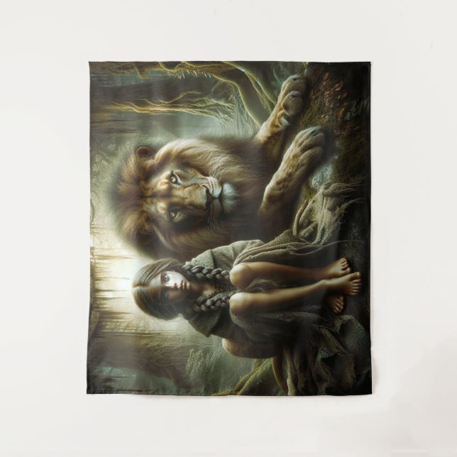 Tapiz Chica con león (Anverso)