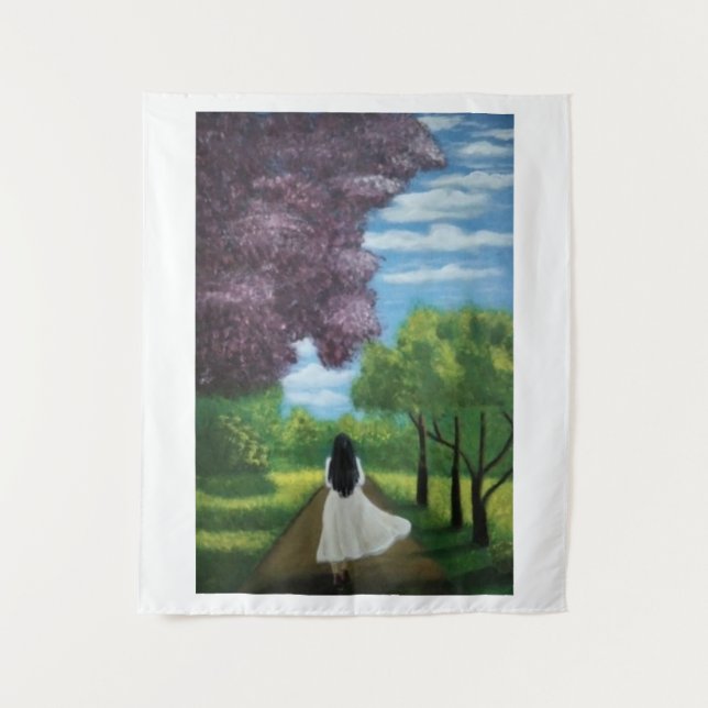 Tapiz Chica con vestido blanco (Anverso)