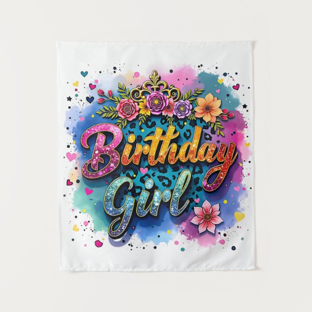 Tapiz Chica Cumpleaños Leopardo Floral (Anverso)