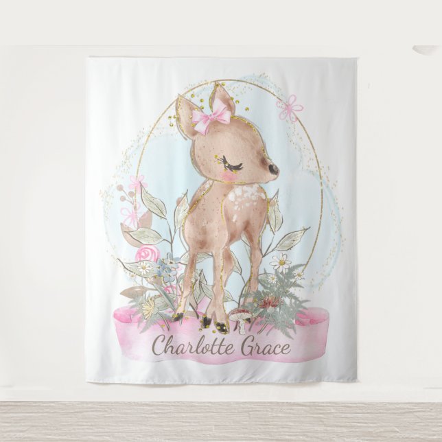 Tapiz Chica Cute Little Deer Baby Shower Backups (Anverso)