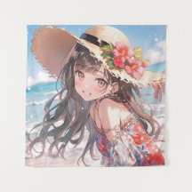 Chica de anime alegre en la playa