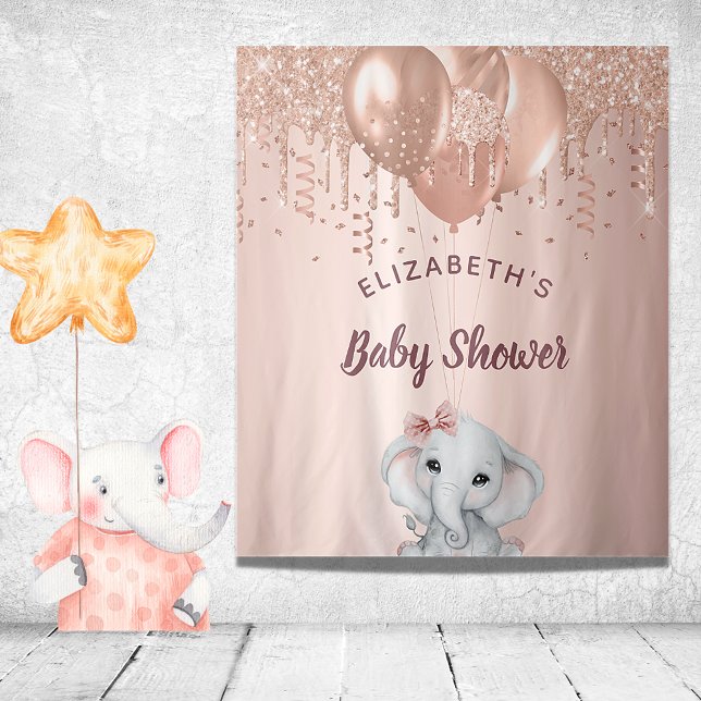 Tapiz chica de elefante rosa de oro de Baby Shower (Subido por el creador)