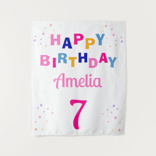 Tapiz Chica de las estrellas rosadas Feliz cumpleaños