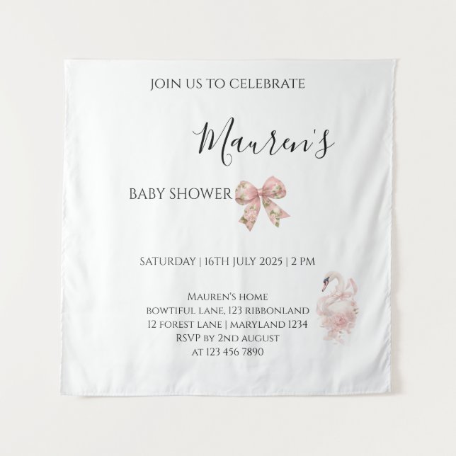 Tapiz Chica de lazo rosa Baby Shower  (Anverso)