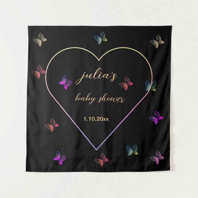 Tapiz Chica de mariposa rosa del corazón con ducha de be (Anverso)