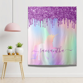 Tapiz Chica de nombres de purpurina morado rosa de unico