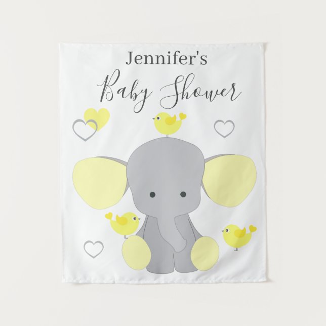 Tapiz Chica elefante amarillo Baby Shower fondo (Anverso)