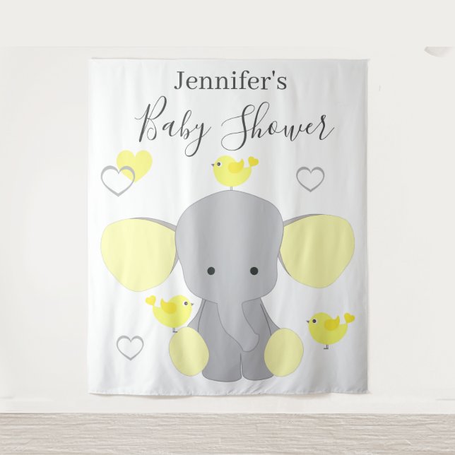 Tapiz Chica elefante amarillo Baby Shower fondo (Anverso)