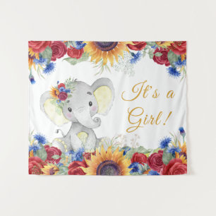 Tapiz Chica Elephant Sunflower Baby Shower Fondo