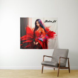 Tapiz Chica kimono japonés arte colorido de sangre roja 