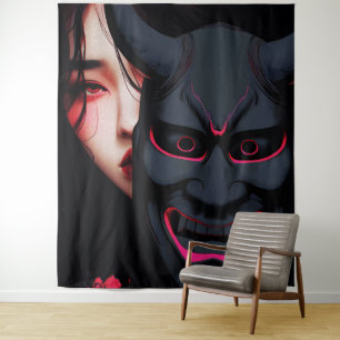 Tapiz Chica Misteriosa con Máscara Oni Horror Japonés Os