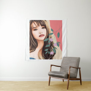 Tapiz Chica mujer dama femenina cara bonita, arte de ret